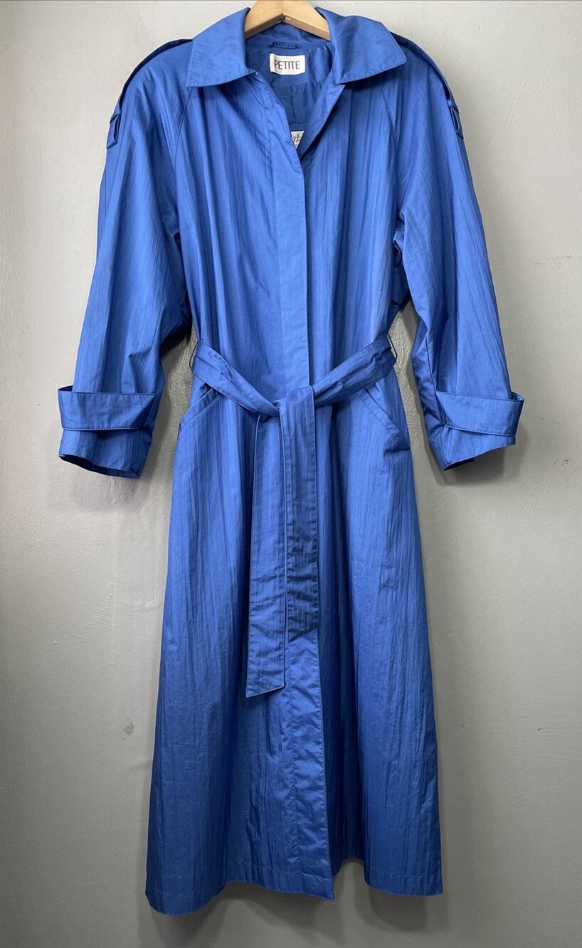 Vintage Weather Master Jacket Petite Size 10 Cobalt Blue Trench Rain Coat Preppy